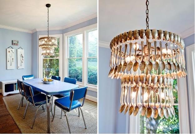 Vintage Spoons Chandelier, a popular choice on this list and a pretty statement piece for a dining room or bedroom