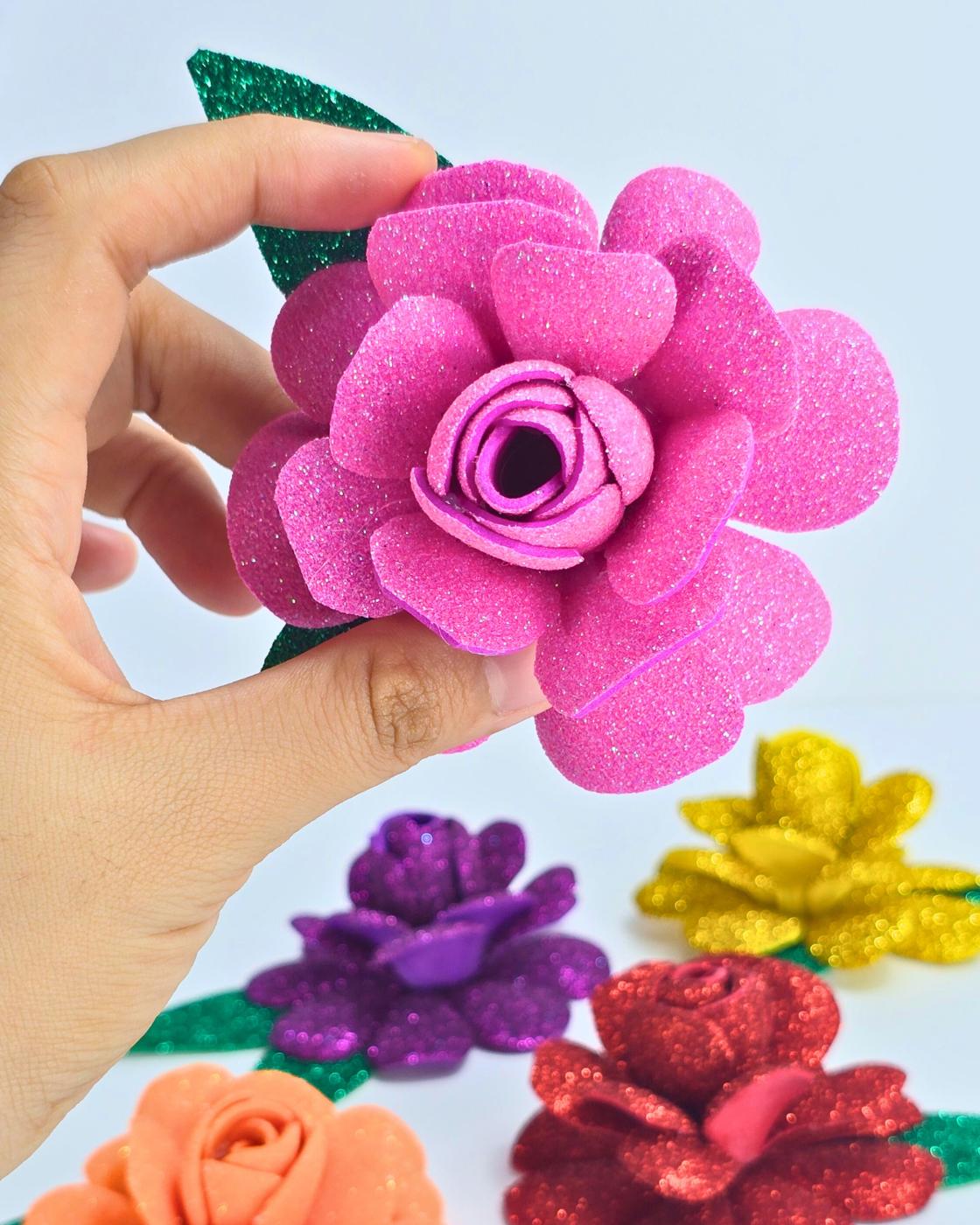 Easy Glitter Foam Flowers — diy flower bouquet using foam sheets