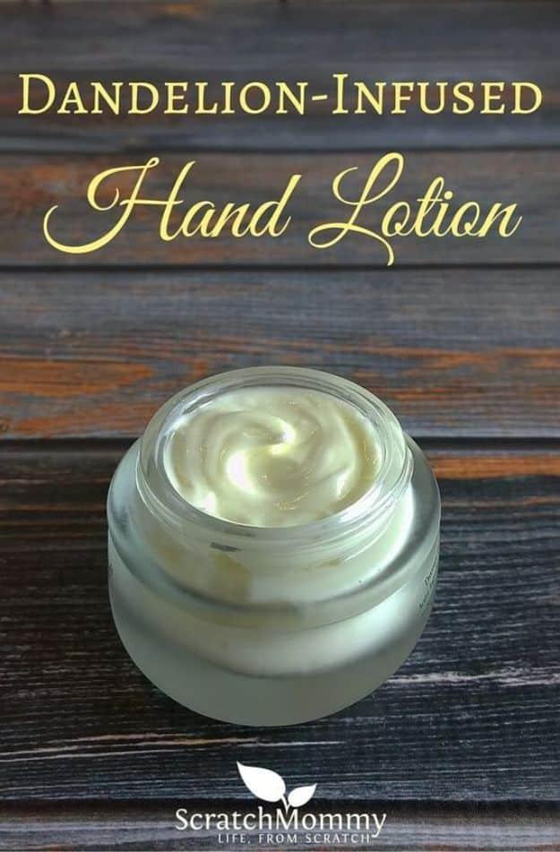 Dandelion-Infused Hand Lotion, a natural skincare formula, quick to mix with nothing more than a bowl and a spoon