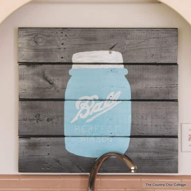 Mason Jar Pallet Sign, easy to scale up for a full batch and a finishing touch that ties the room together