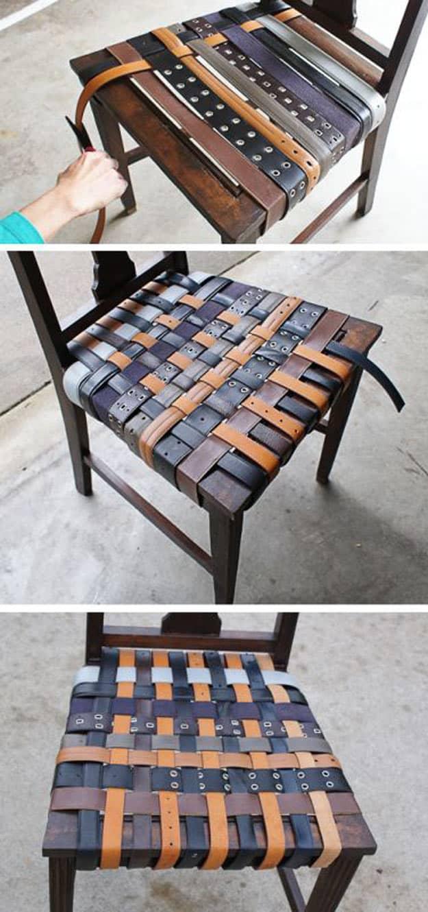 Awesome Crafts for Men and Manly DIY Project Ideas Guys Love - Fun Gifts, Manly Decor, Games and Gear. Tutorials for Creative Projects to Make This Weekend | DIY Leather Belt Chair