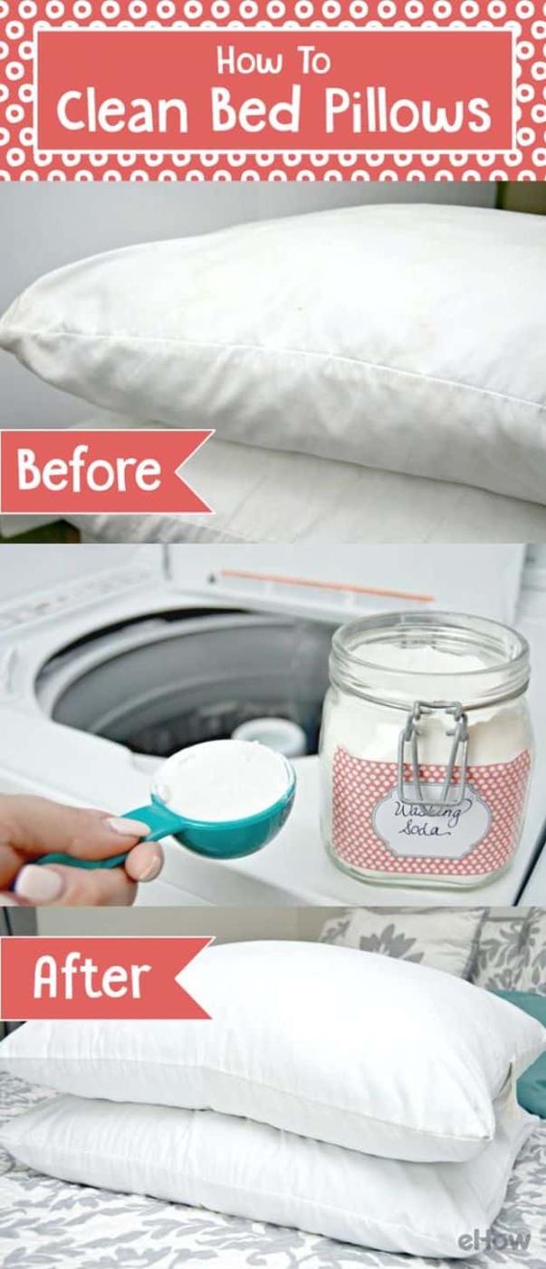 Clean Bed Pillows, a simple laundry hack that saves real time and a budget friendly way to tackle tough stains