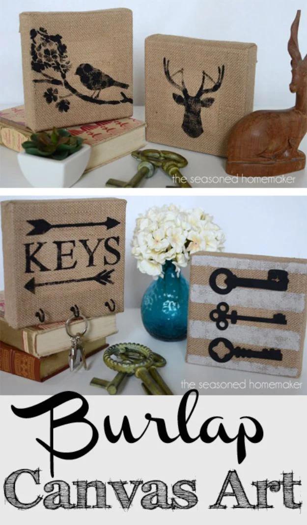 DIY Burlap Canvas Art, worth adding to the seasonal decor rotation and a piece that looks far pricier than it is