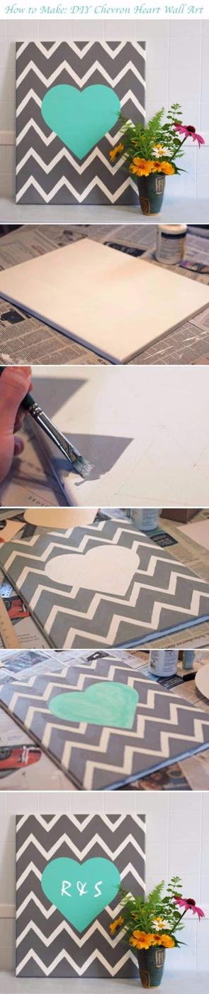 DIY Canvas Painting Ideas - DIY Chevron Heart - Cool and Easy Wall Art Ideas You Can Make On A Budget #painting #diyart #diygifts