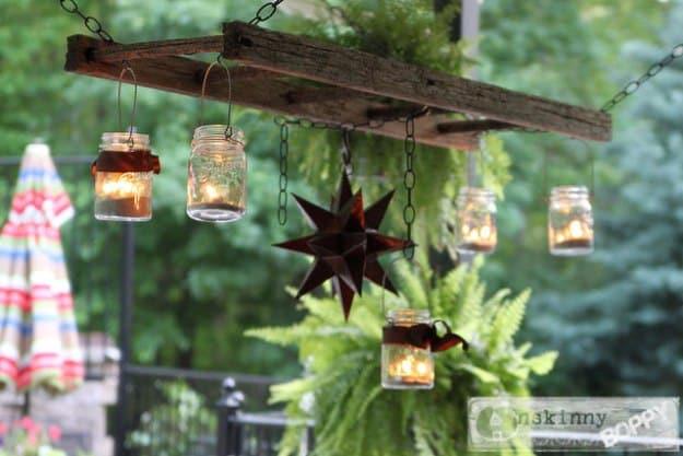 Pottery Barn Inspired Ladder Lantern Hanger, one of the best mason jar lighting ideas on this list and worth a look