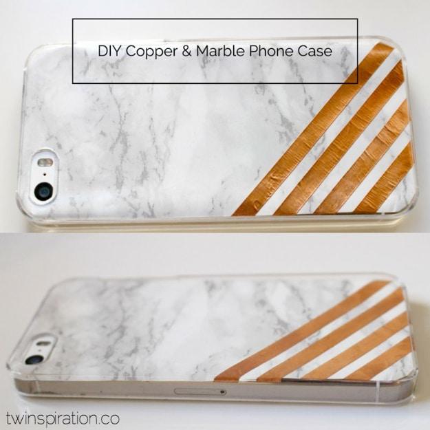 DIY Copper And Marble Phone Case, one of the best faux marble projects on this list and a clever idea worth trying at home
