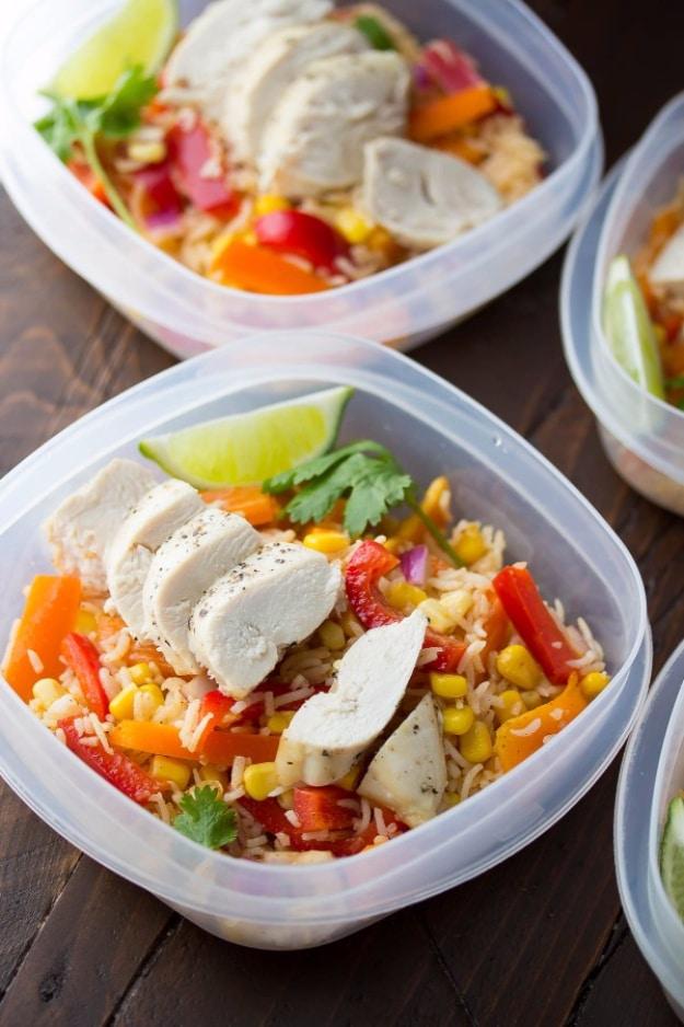 Healthy Lunch Ideas for Work - Chicken Fajita Lunch Bowls - Quick and Easy Recipes You Can Pack for Lunches at the Office - Lowfat and Simple Ideas for Eating on the Job - Microwav
