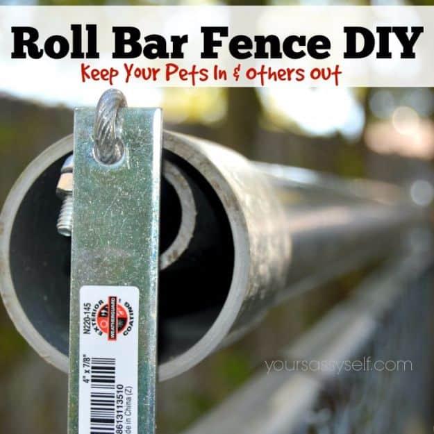 Roll bar fence, a close view of a PVC roller pipe end threaded on steel wire and bolted to an L bracket on a fence