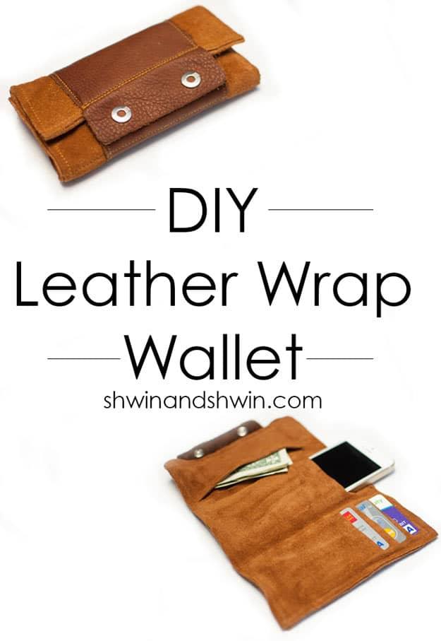 Awesome Crafts for Men and Manly DIY Project Ideas Guys Love - Fun Gifts, Manly Decor, Games and Gear. Tutorials for Creative Projects to Make This Weekend | Leather Wrap Wallet #d