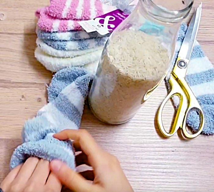 Learn to make a DIY Sock Gnome for Christmas out of rice and Dollar Tree Items