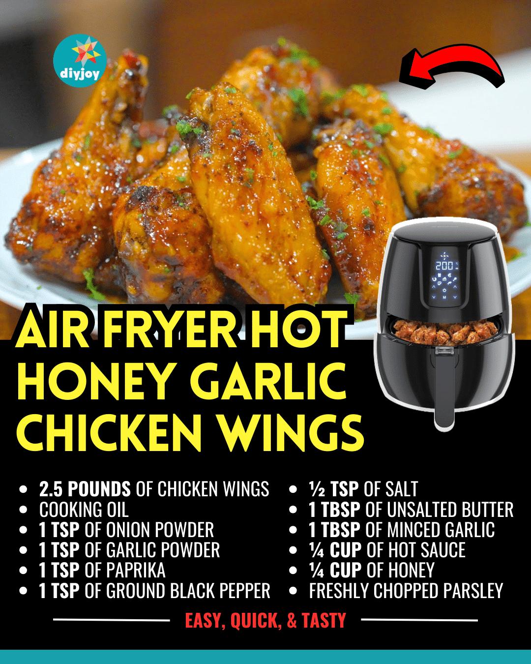 Easy Air Fryer Hot Honey Garlic Chicken Wings Recipe