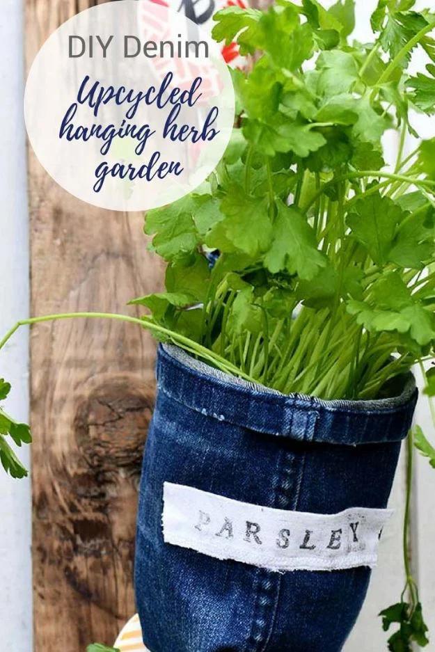Blue Jean Upcycles - Repurposed Jeans Into Indoor Herb Garden Planters - Ways to Make Old Denim Jeans Into DIY Home Decor, Handmade Gifts and Creative Fashion - Transform Old Blue