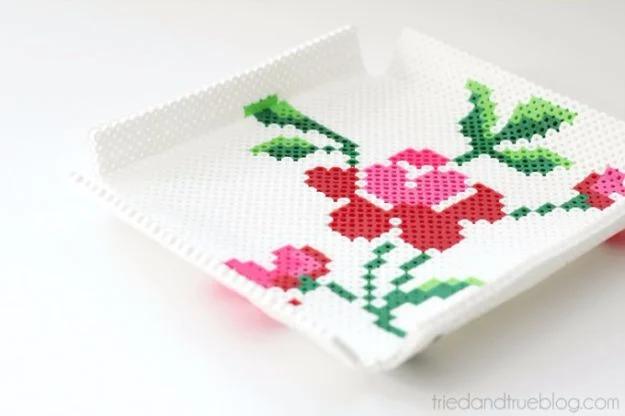 DIY bead tray designed from colorful perler beads for a heartfelt handmade Mother's Day gift idea to give