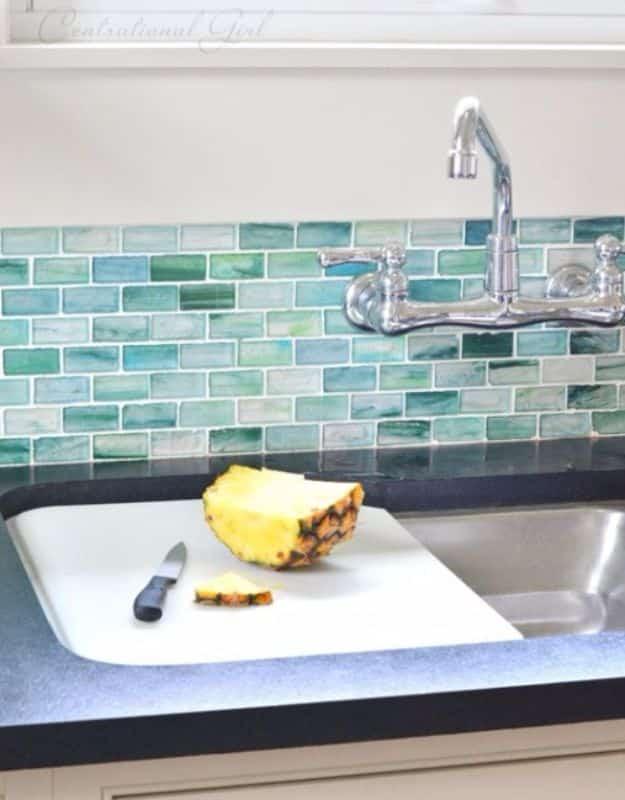 DIY Tile Ideas - Blue Green Glass Tile - Creative Crafts for Bathroom, Kitchen, Living Room, and Fireplace - Awesome Shower and Bathtub Ideas - Fun and Easy Home Decor Projects - H