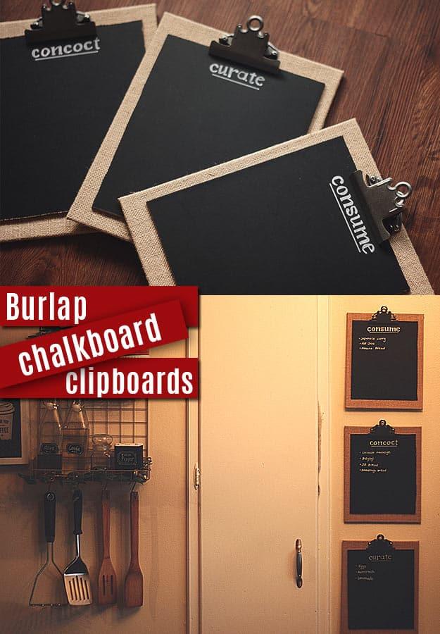 DIY Projects with Burlap and Creative Burlap Crafts for Home Decor, Gifts and More | Burlap Chalkboard Clipboards