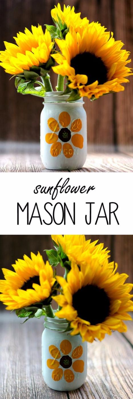 Best Mason Jar Crafts for Fall - Thumbprint Sunflower Mason Jar - DIY Mason Jar Ideas for Centerpieces, Wedding Decorations, Homemade Gifts, Craft Projects with Leaves, Flowers and