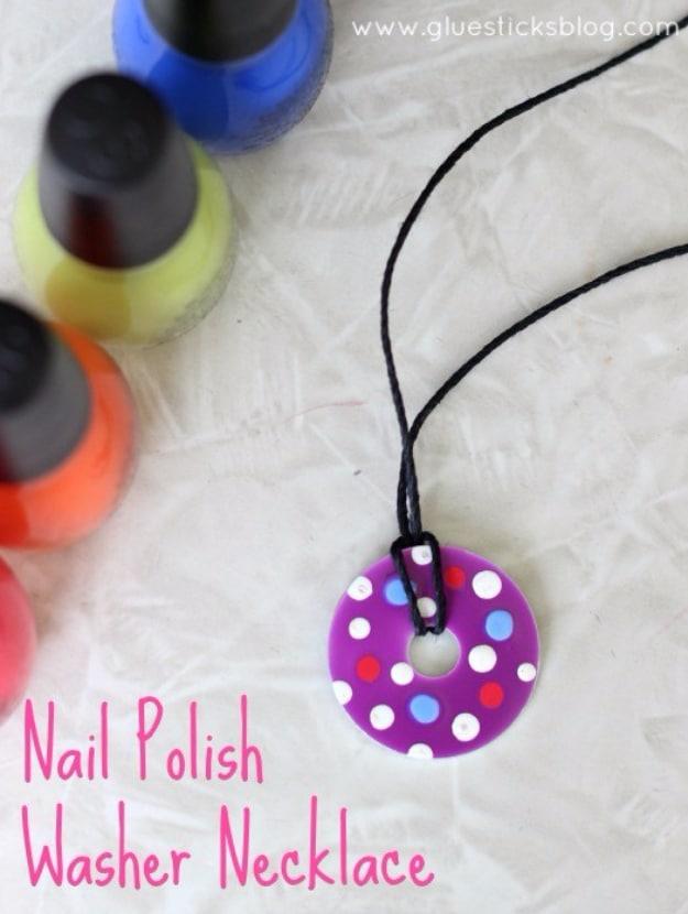 DIY Nail Polish Crafts - Nail Polish Washer Necklace - Easy and Cheap Craft Ideas for Girls, Teens, Tweens and Adults | Fun and Cool DIY Projects You Can Make With Fingernail Polis