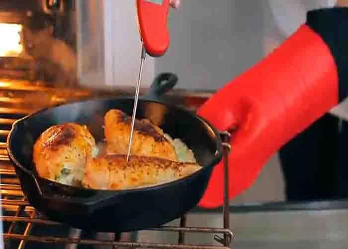 Baking the spinach-stuffed chicken breasts