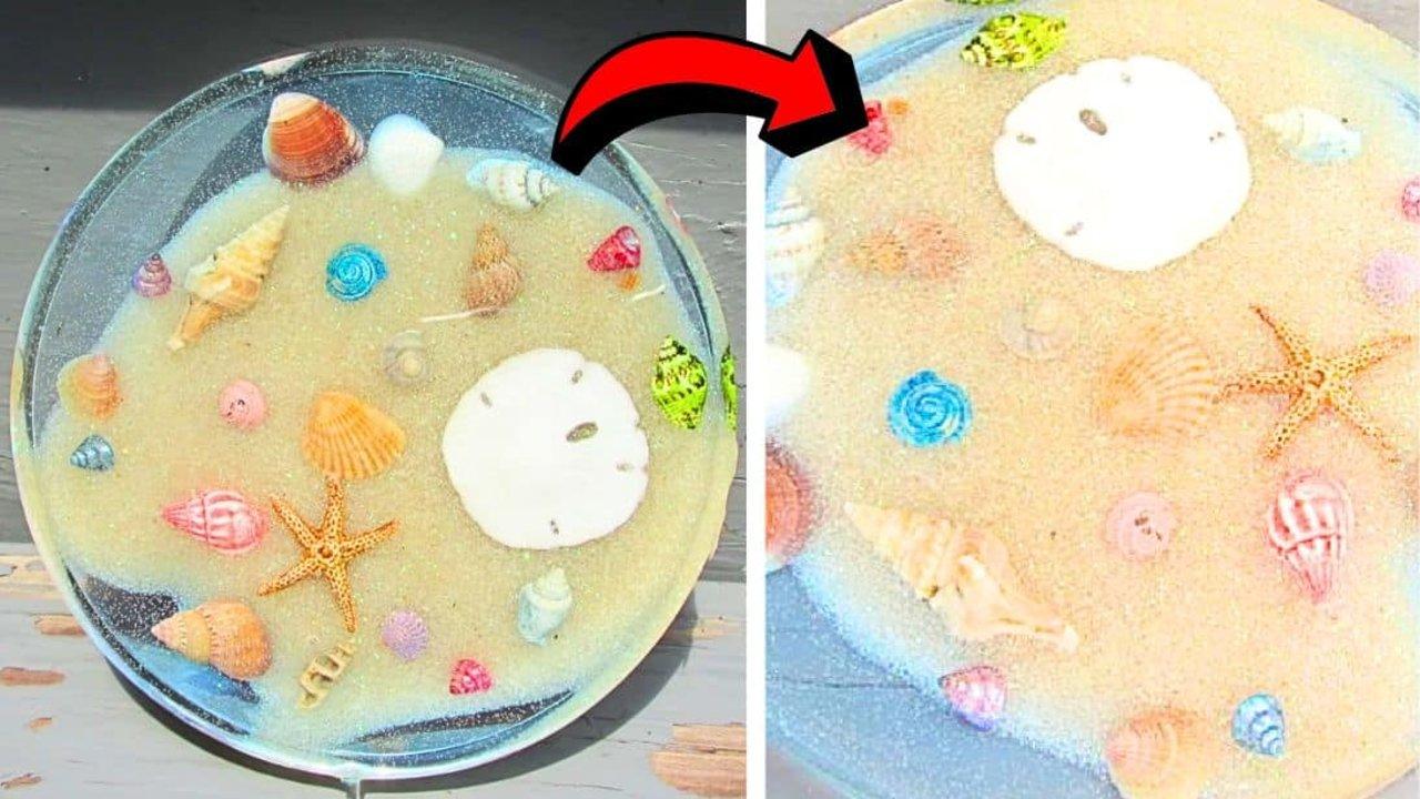 Easy DIY Beachy Seashell and Sand Coaster Tutorial