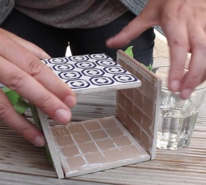 Make a planter out of 5 leftover tiles