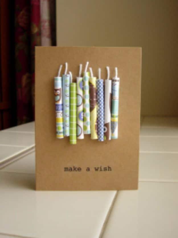 Make a wish birthday card built around a birthday candle theme for blowing out and wishing on paper for the whole family