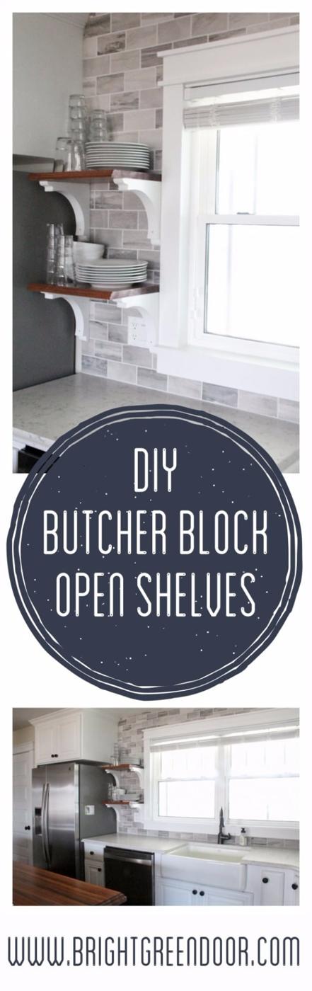 DIY Butcher Block Open Shelves, cheap enough to try twice if the opening round flops and a statement worth the extra effort