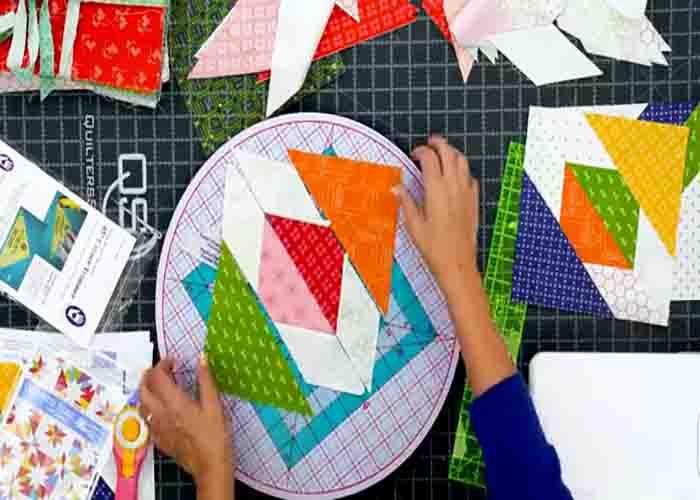 Making the dark blocks for the confetti star quilt