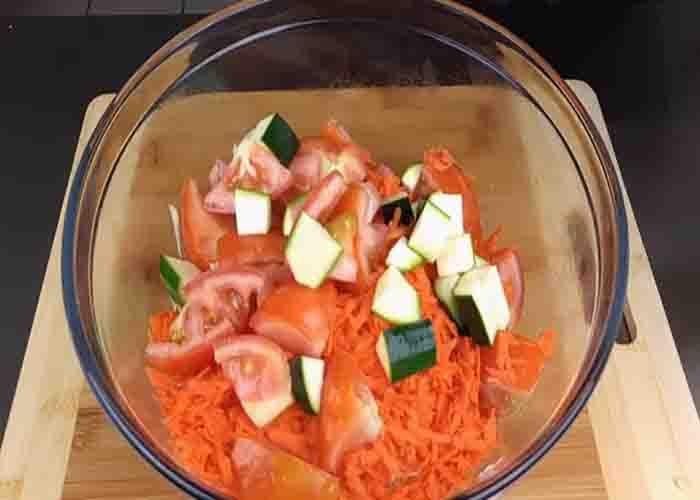 Assembling the cabbage salad