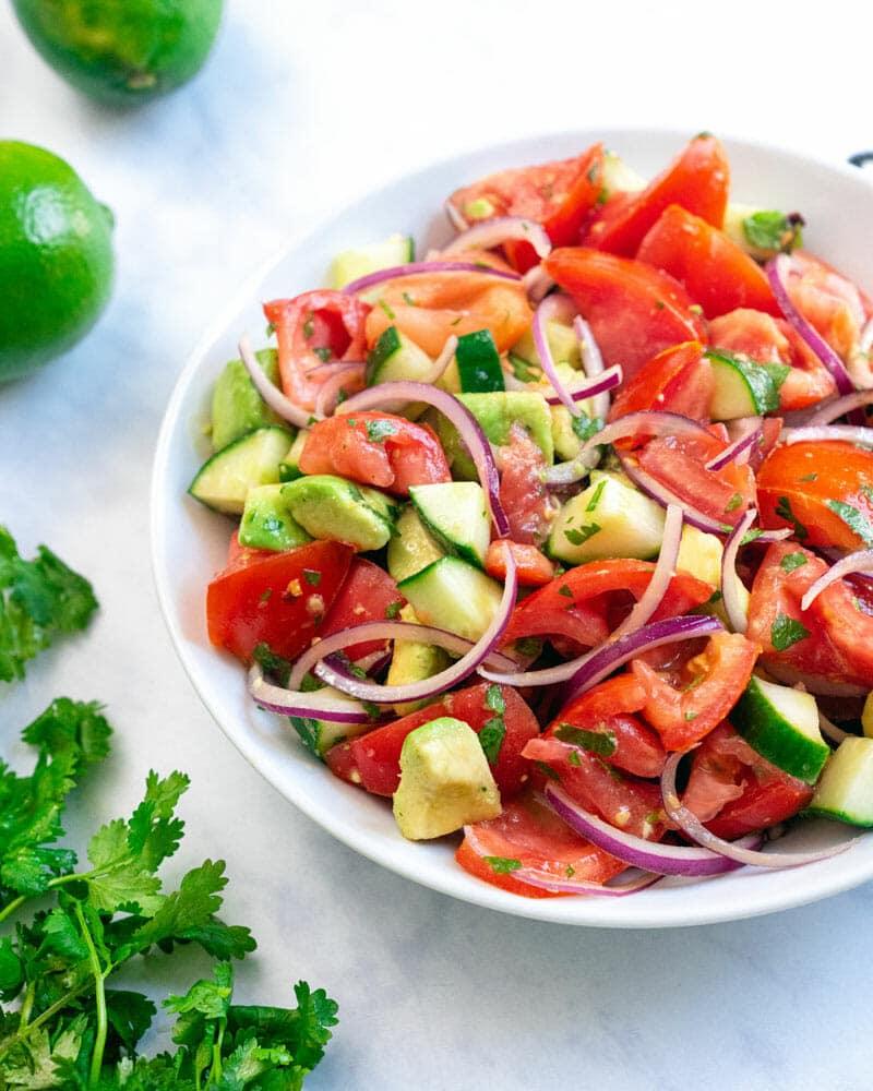 Cucumber, Tomato & Avocado Salad, a lighter weeknight dinner, quick enough for a busy weeknight kitchen
