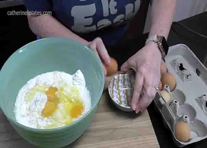 Making the lemon cream cake using box cake mix