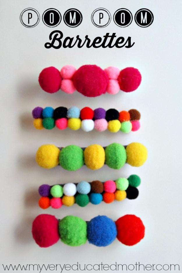Pom Pom Barettes, a DIY gift for girls, simple enough to finish in an afternoon and worth trying soon
