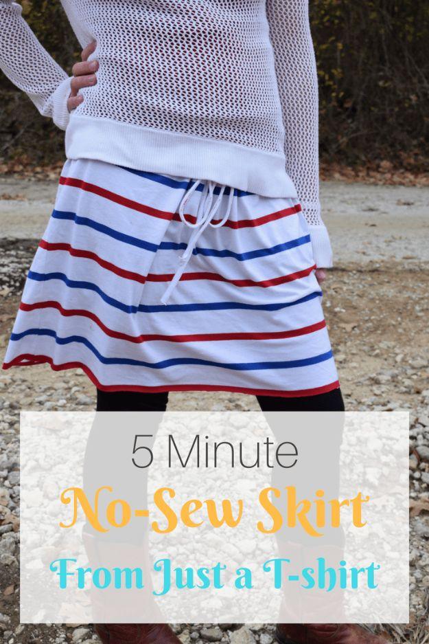 5 Minute No-Sew DIY T-Shirt Skirt, a no sew fashion project, simple enough for a first try and an idea worth saving for later