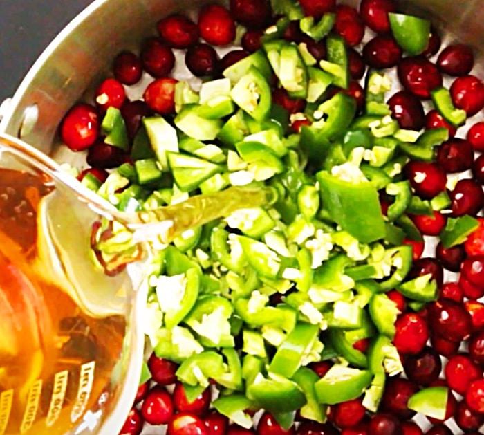 Boil Cranberries And Jalapenos In Apple Cider Vinegar To Make Jelly