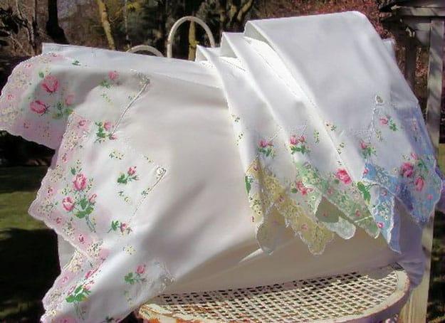 Vintage Hankie Pillowcase, a popular choice on this list and a beginner friendly sewing project for the bedroom