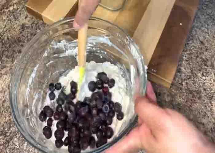 Mixing the dough for the blueberry butter swim biscuits