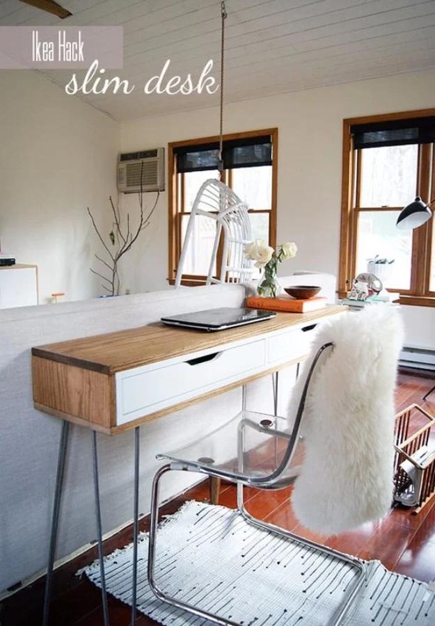 IKEA Hack Slim Desk, quick enough to finish over a weekend and a clever way to reuse scraps you already have