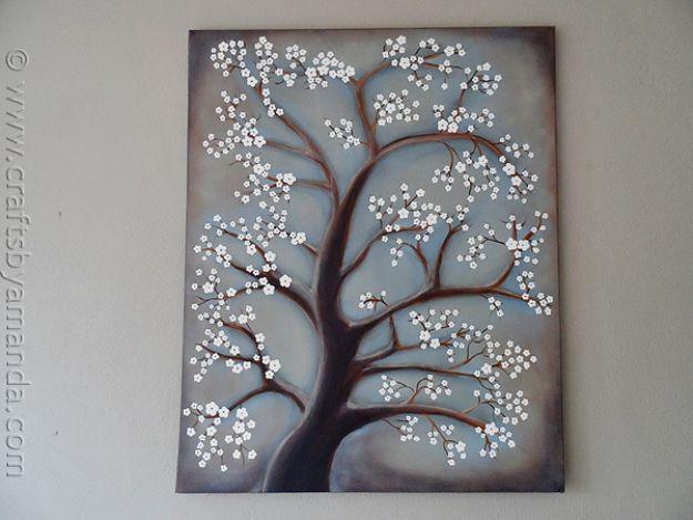 How To Paint Flowers - White Cherry Blossom Tree Painting - Step by Step Tutorials for Painting Roses, Daisies, Whimsical and Abstract Floral Techniques - Easy Acrylic Flower Tutor