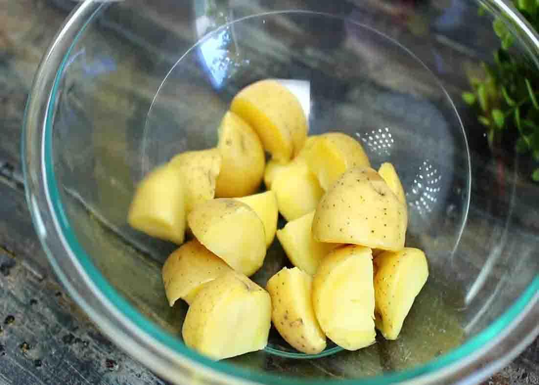 Partially cooking the potatoes