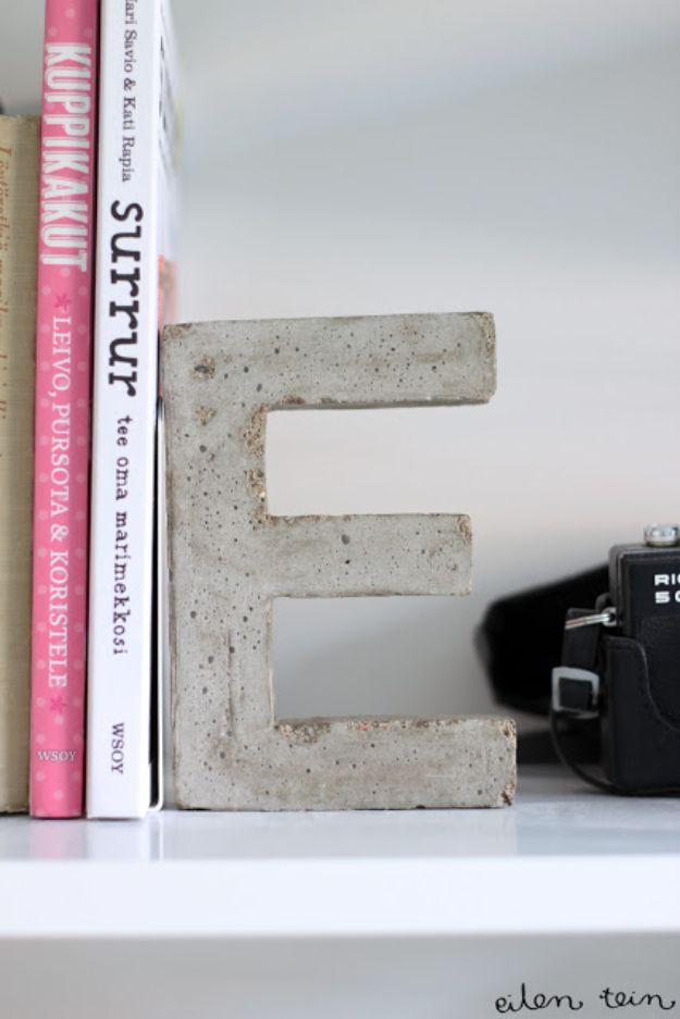 DIY Projects With Concrete - Concrete Monogram Bookends - Easy Home Decor and Cheap Crafts Made With Cement - Ideas for DIY Christmas Gifts, Outdoor Decorations