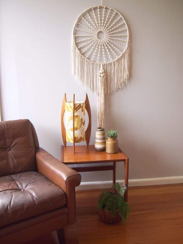 Macrame Dreamcatcher, a boho accent piece made from simple knots and a relaxing weekend project with cord and a dowel