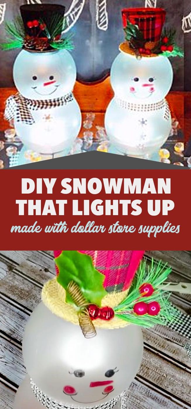 Dollar Store Christmas Crafts - DIY Snowman That Lights Up - Cheap Holiday Decor Ideas #christmas #christmascrafts #dollarstorecrafts