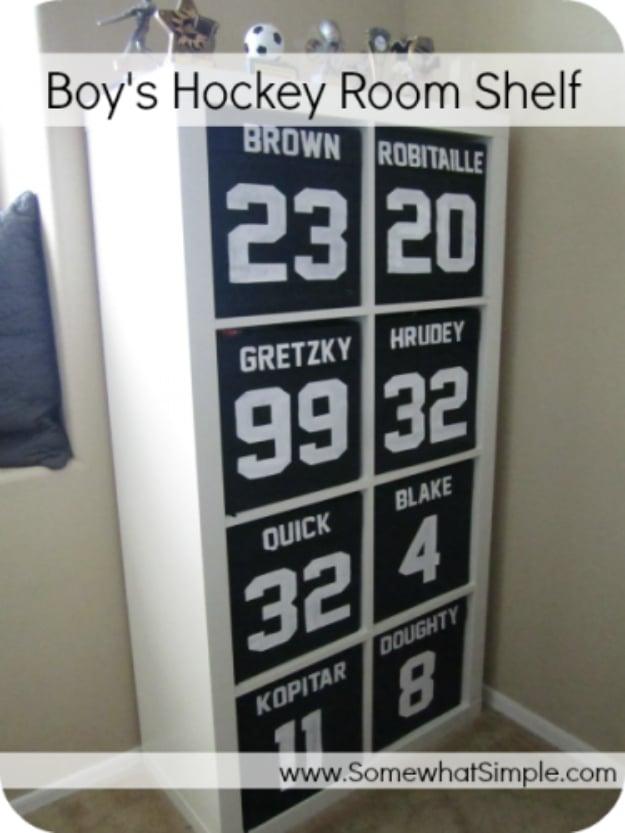 Hockey Room Shelf, a bedroom accent idea, easy to scale up for a whole batch and a detail guests always ask about