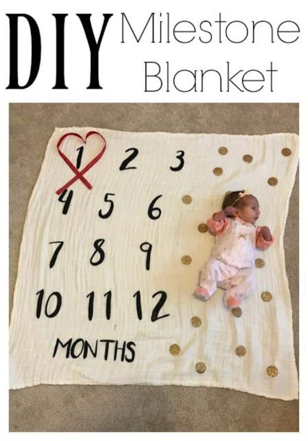 DIY Milestone Blanket, compact enough to knock out at the kitchen table and a showpiece guests linger over