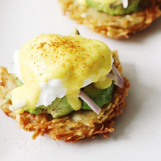 Eggs Benedict Recipes - Hashbrown Avocado Eggs Benedict - Best Benedicts and Recipe Ideas for Breakfast, Brunch and Lunch - Easy and Quick Eggs Benedict, Classic, Salmon, Vegetaria