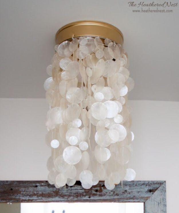DIY Flush Mount Capiz Light, quick to set up on a rainy afternoon and personality a plain space was missing