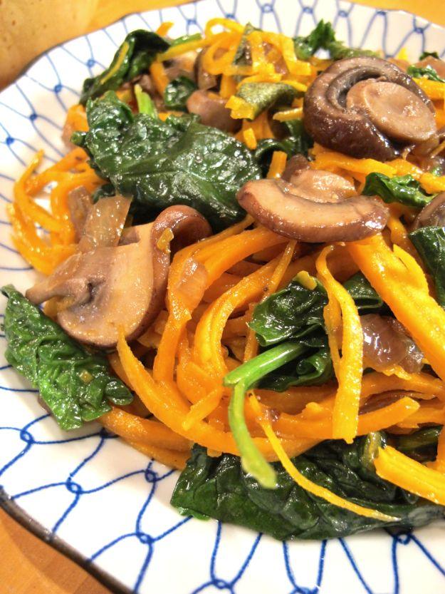 Veggie Noodle Recipes - Butternut Squash Noodles with Spinach and Mushrooms - How to Cook With Veggie Noodles - Healthy Pasta Recipe Ideas - How to Make Veggie Noodles With Carrots