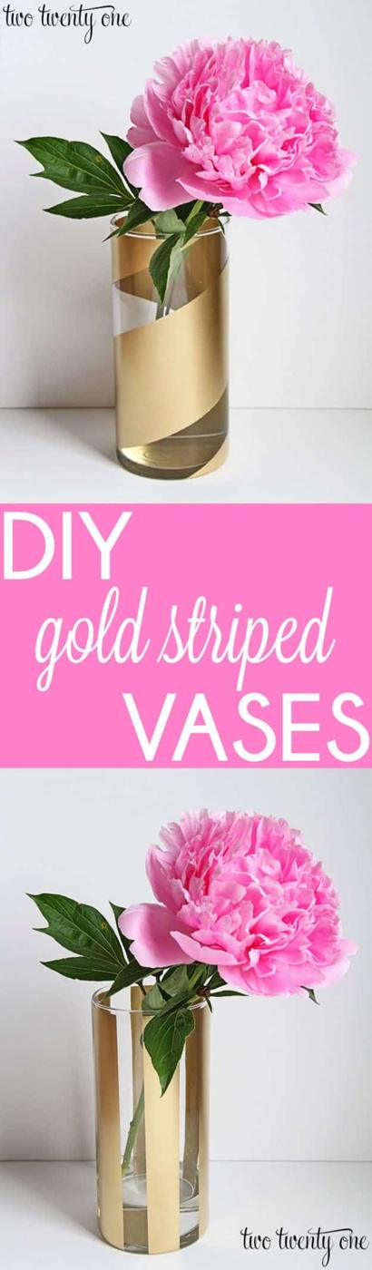 DIY Gold Striped Vases, speedy enough to wrap up in one evening and a find that looks like it came from a boutique
