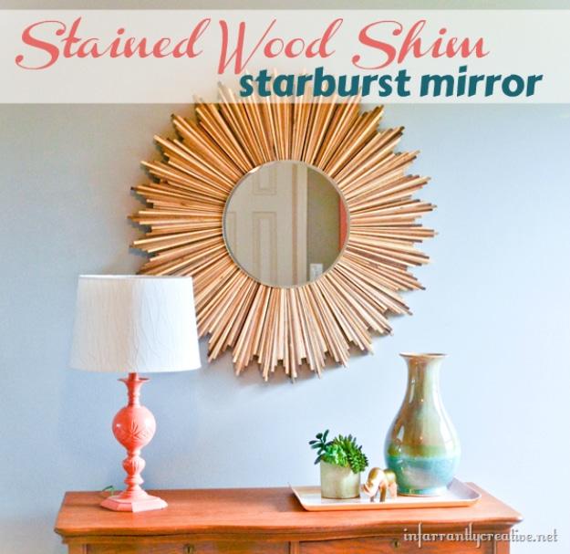 DIY Stained Wood Shim Starburst Mirror, forgiving enough to redo without wasting materials and a keepsake worth handing down