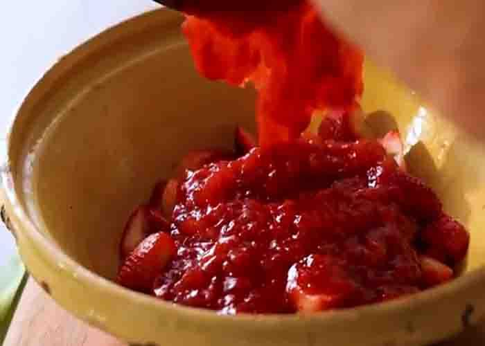 Making the strawberry filling for the pie