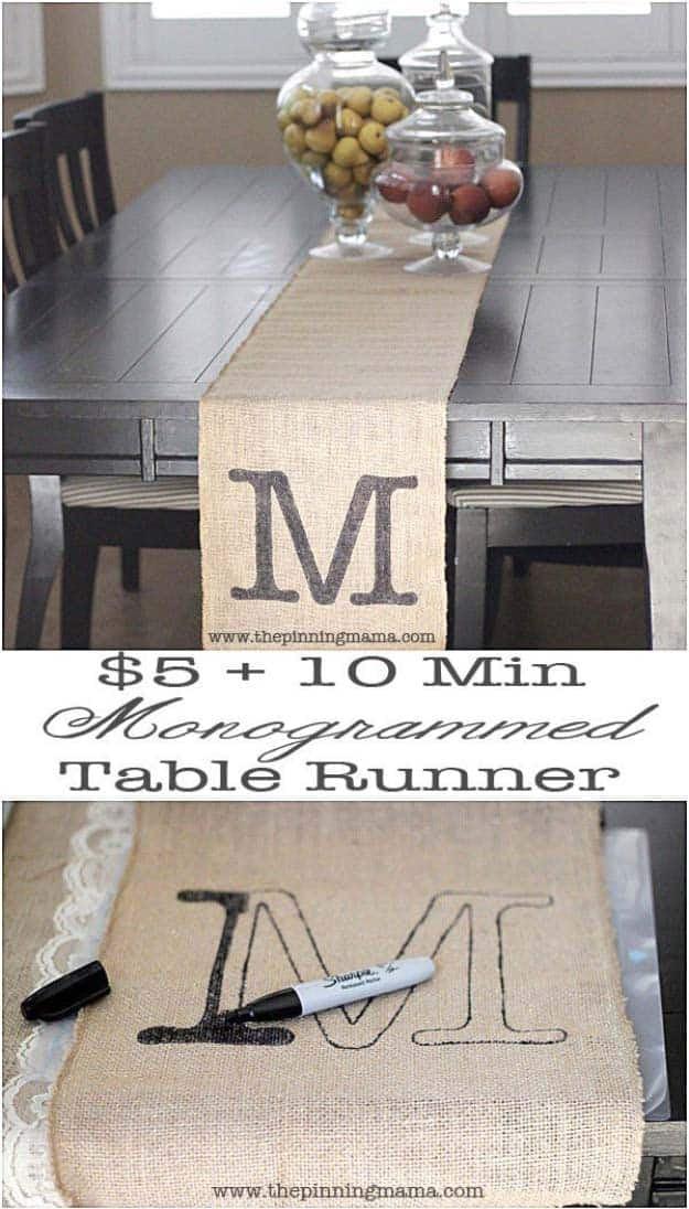DIY Projects with Burlap and Creative Burlap Crafts for Home Decor, Gifts and More | Monogrammed Table Runner